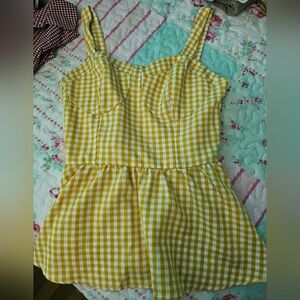 Yellow Gingham Women Peplum top